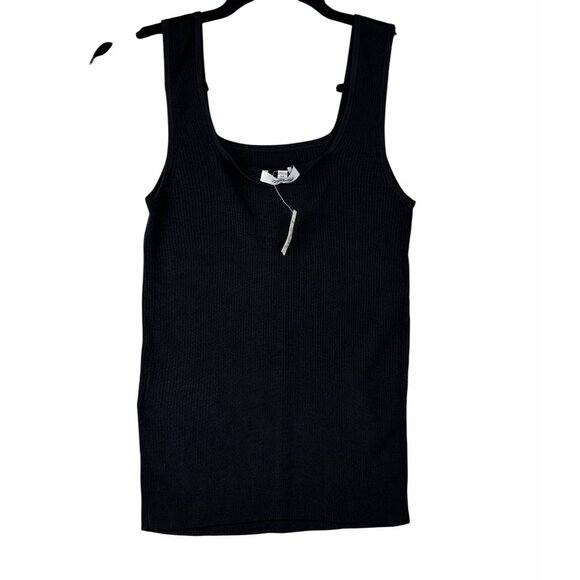 Madewell Square Neck Ribbed Tank Top Black XS Viscose Knit NWT Minimalist - Picture 9 of 11